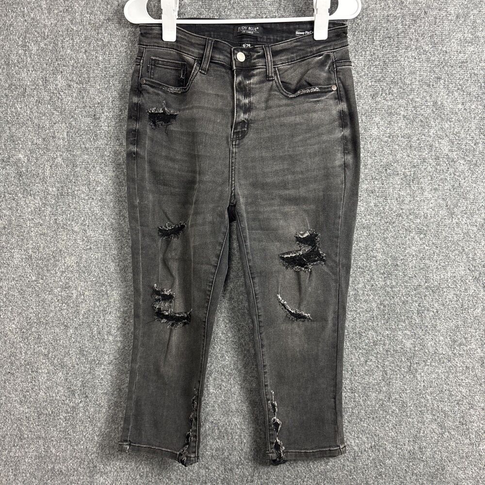 Judy Blue Skinny Capri Fit Jeans Womens Size 9 / 29 Black Distressed JB82270BK